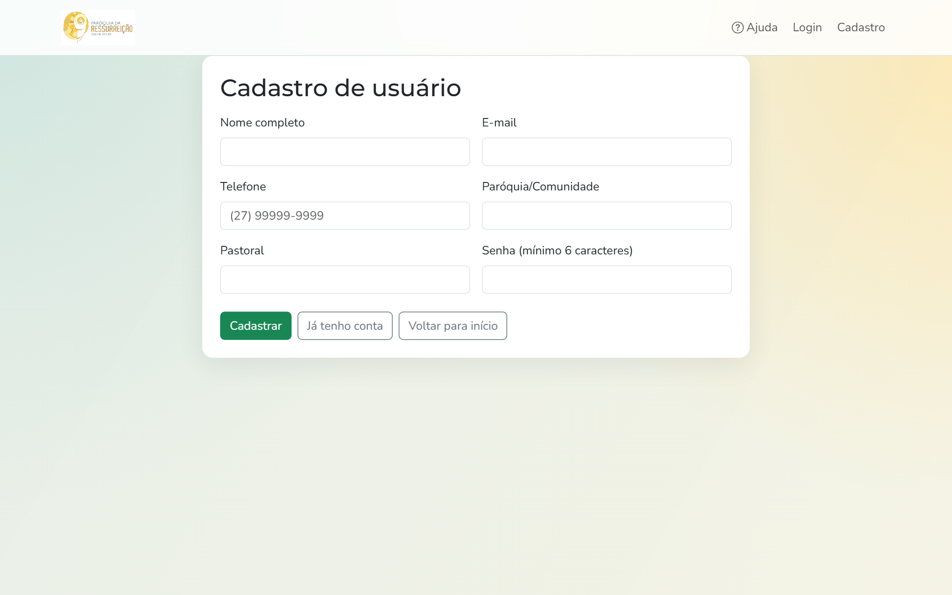 Tela de Cadastro