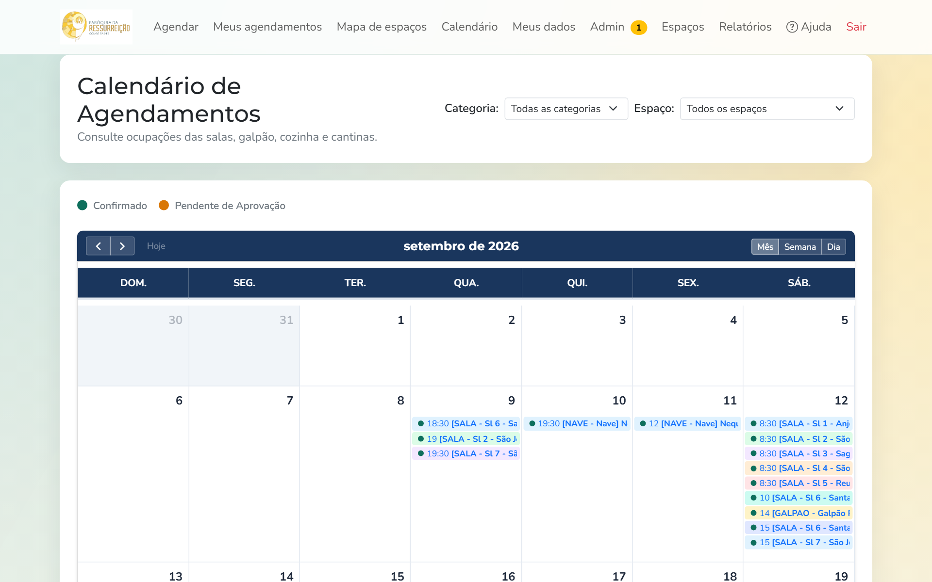 Tela do Calendário